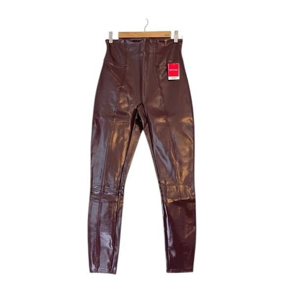 SPANXshape Faux Leather Patent Leggings Pull On Ankle Pants Size Medium NEW - Picture 2 of 15